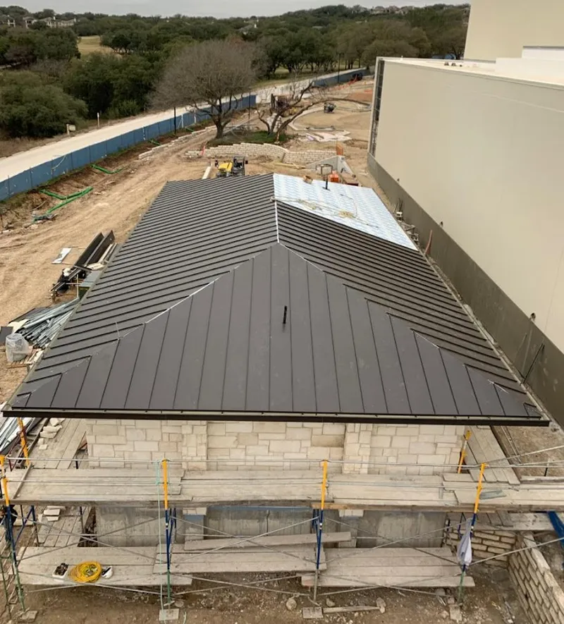 Metal roof new construction with scaffolding in Nevada